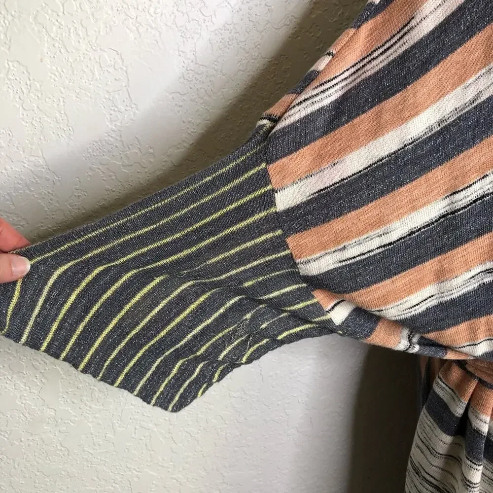 Free People Horizon‎ white blue orange mixed stripe belted knit dress size Small